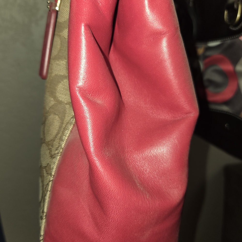 Coach Signature Canvas Tote/Crossbody Bag - Tan and Red - Picture 5 of 8
